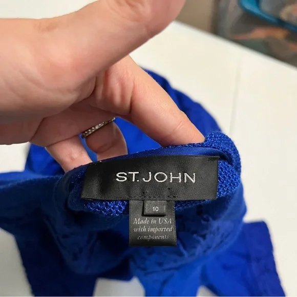 St. John Royal Blue Button Front Longline Cardigan Size 10 - Picture 7 of 10